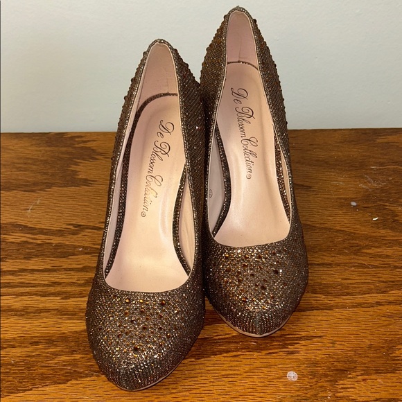 De Blossom Collection Shimmering Brown Heels - Picture 1 of 6